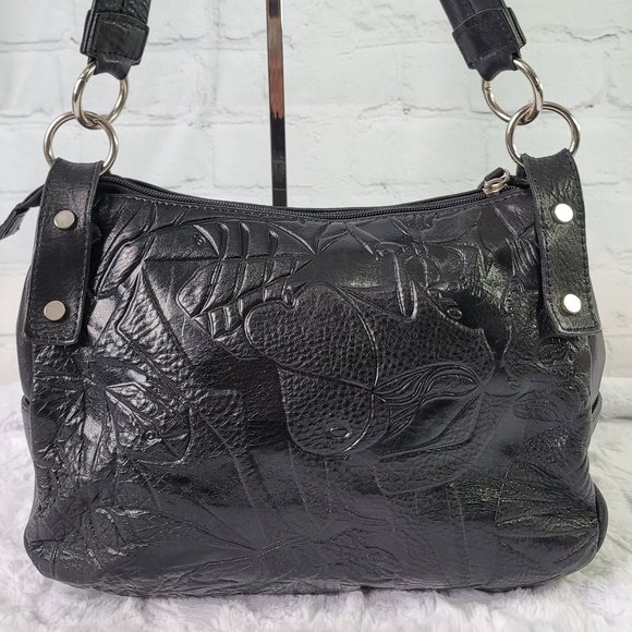 AIRONE Unique Beautiful Embossed Black Genuine Leather Shoulder Bag - Picture 3 of 12